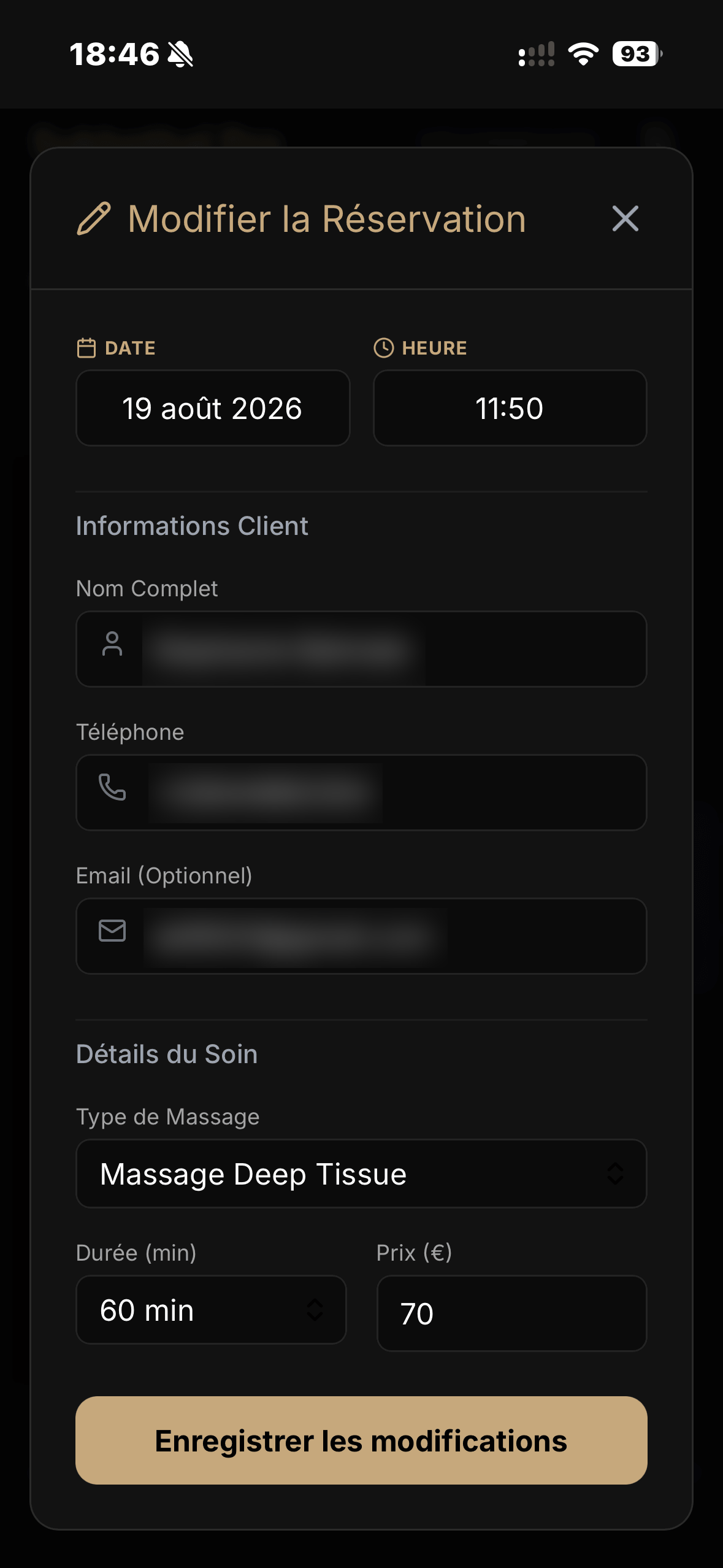 Modifier réservation